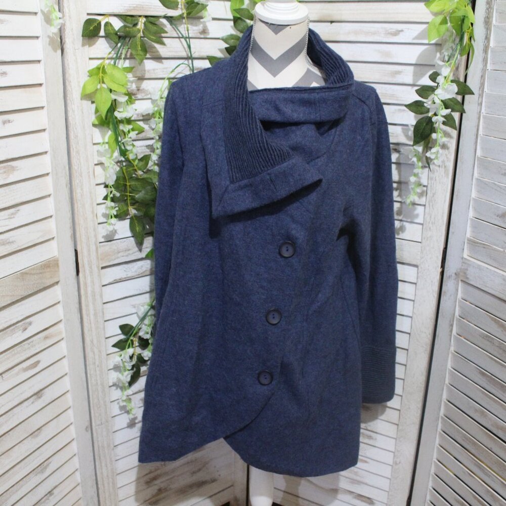 Overland blue Shawl Collar button up sweater - Picture 2 of 9